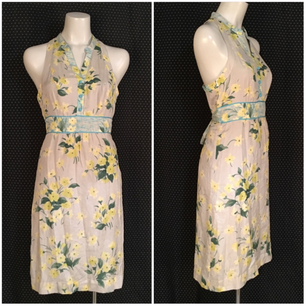 Maeve Anthropologie Yellow Floral Cream Dress Sz 4 - Picture 2 of 7
